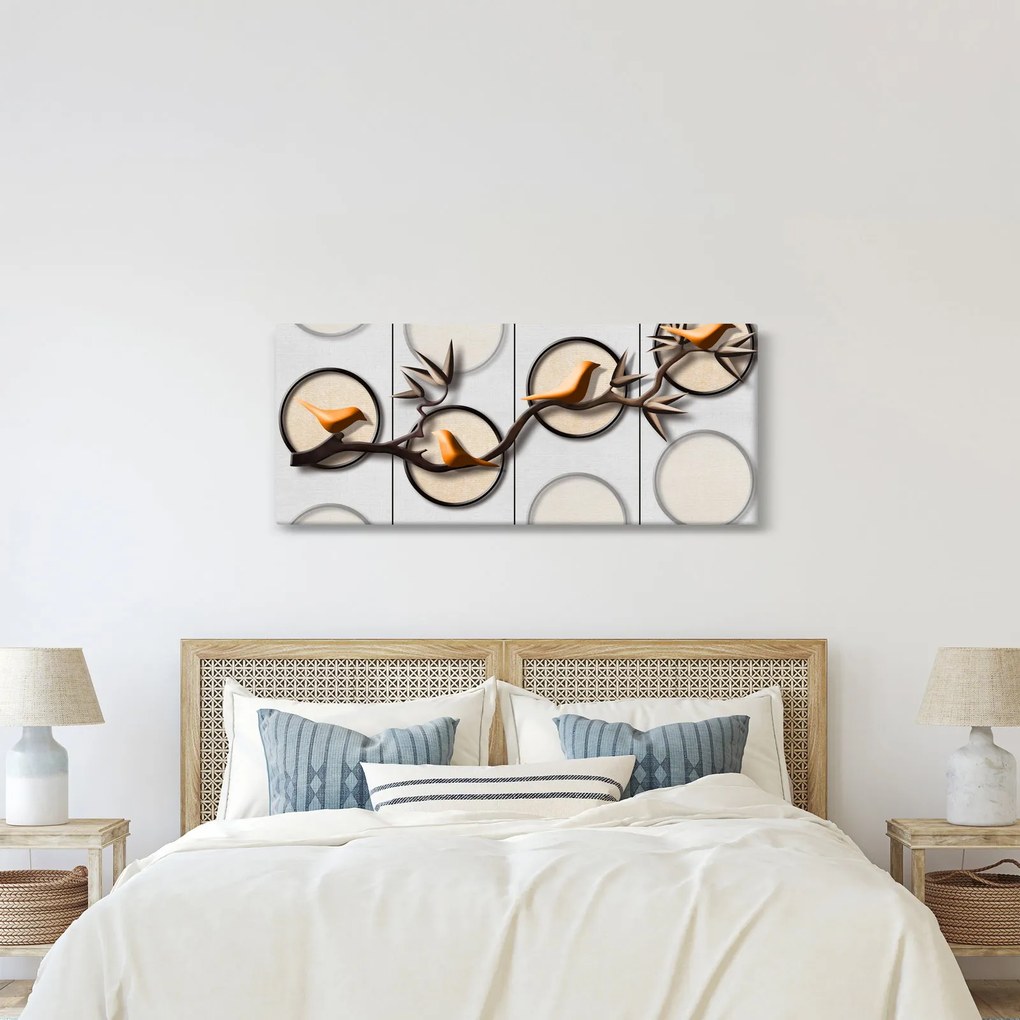 Umelecký obraz - Vtáčiky na vetve (120x50 cm)