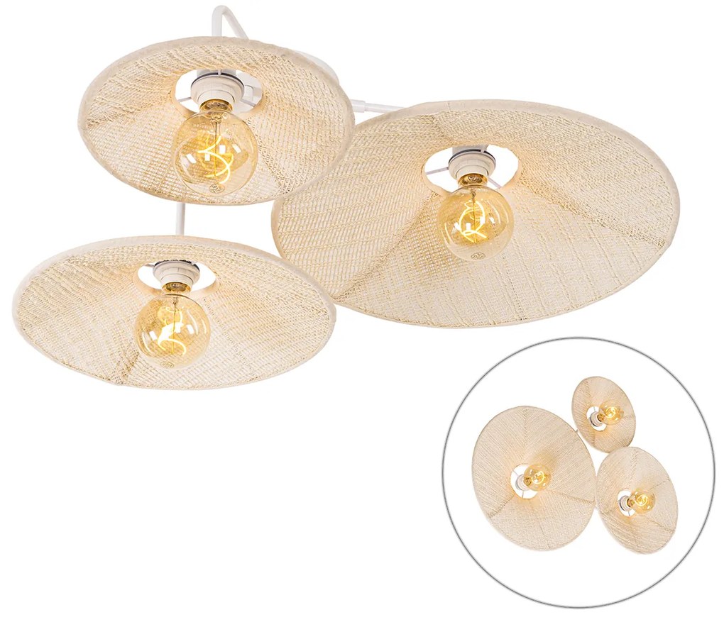 Dizajnová nástenná lampa biela s látkou 3-svetlo - Jane