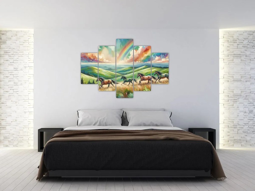 Obraz – Kone cválajúce krajinou (150x105 cm)