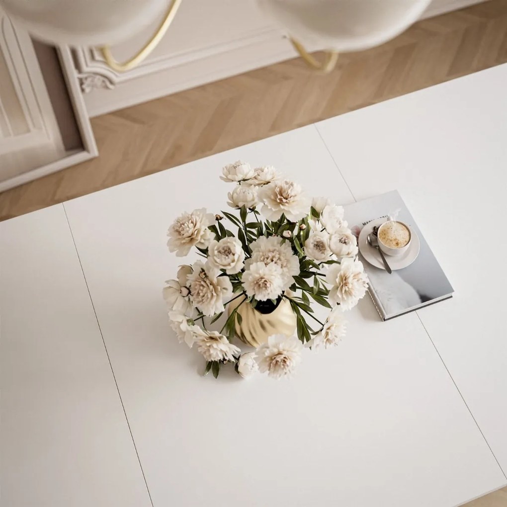 ROZKLADACÍ JEDÁLENSKÝ STÔL DANILO BIELY + ZLATÉ U NOHY 140 / 195 cm