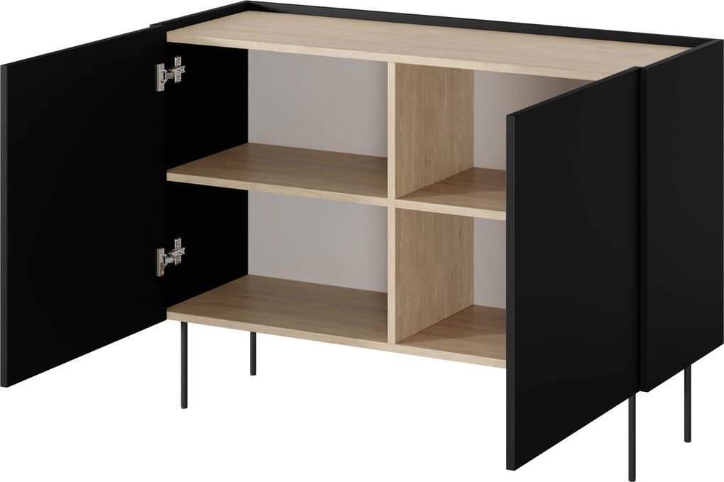 Komoda Desin 120 cm dvojdverová - čierny mat / dub nagano