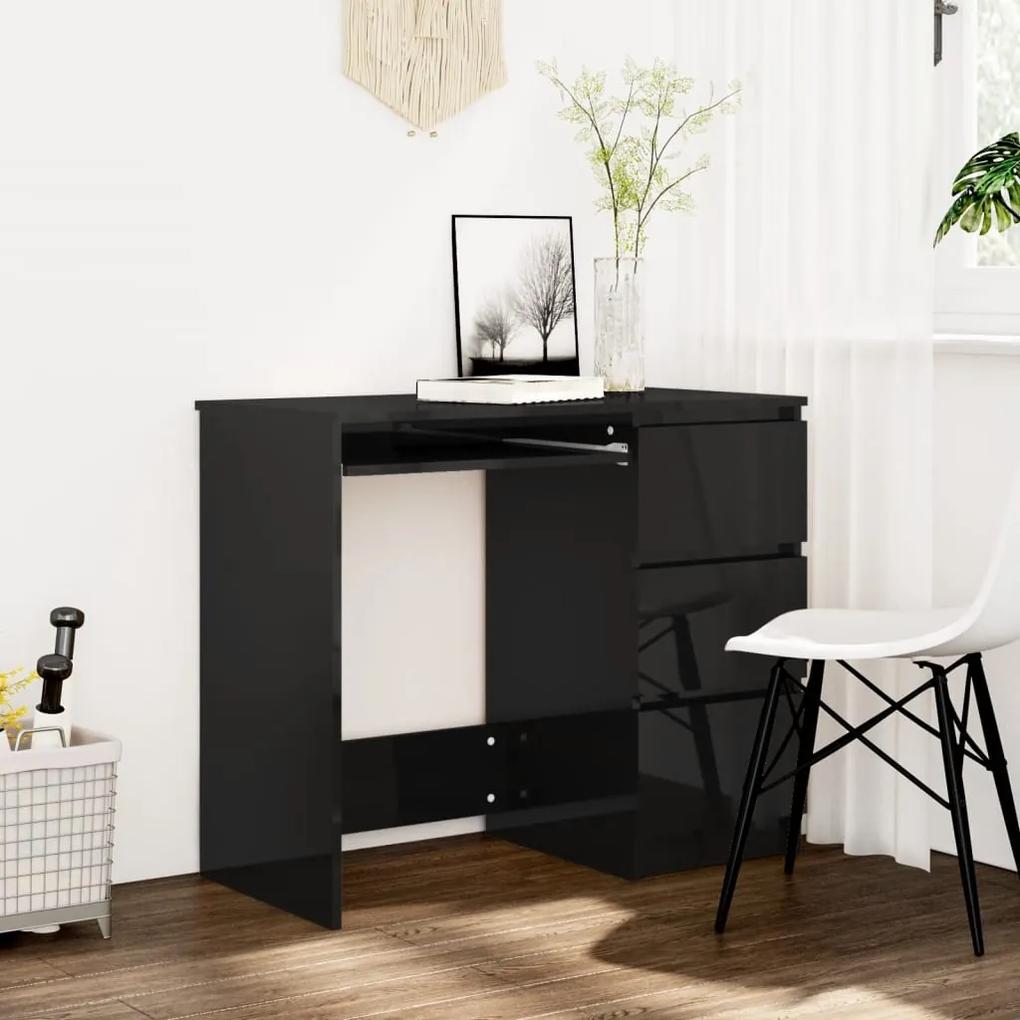 Písací stôl, lesklý čierny 90x45x76 cm, drevotrieska 801380