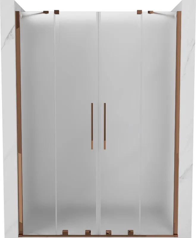 Mexen Velar Duo, posuvné sprchové dvere do otvoru 140 cm, 8mm sklo námraza, ružové zlato, 871-140-000-32-60