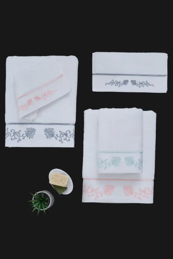Soft Cotton Malý uterák DIARA 30x50 cm Biela / ružová výšivka