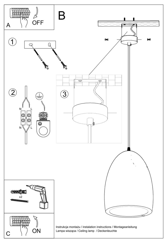 Závesné svietidlo Bukano, 1x biele keramické tienidlo