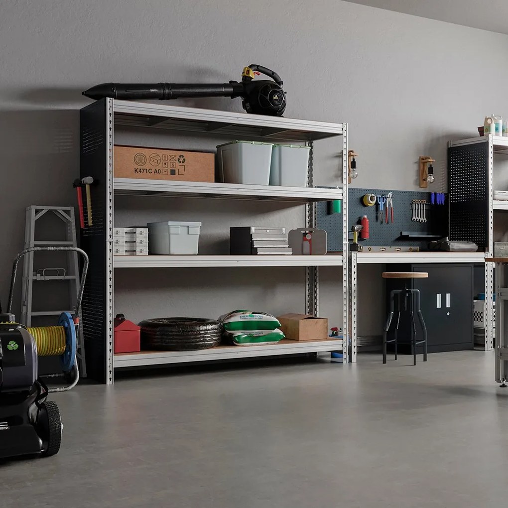 Kovové regály BULLRACK RIVET PRO 200x150x60 DTD drevotrieska 4 úrovne pozinkovaná
