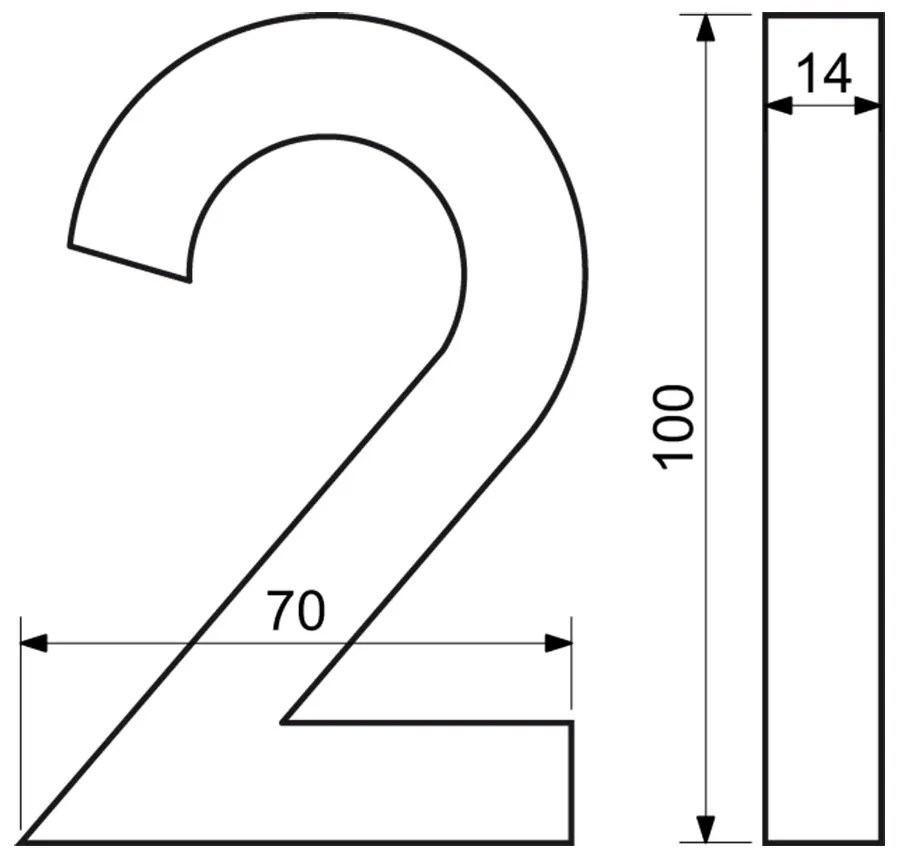 Domové číslo "2", RN.100LV, brúsené, čierna