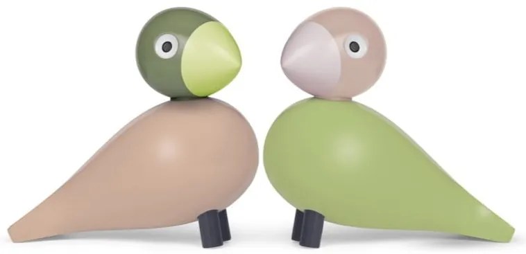 Kay Bojesen Drevený vtáčik Lovebirds Light Green / Rose – sada 2 ks