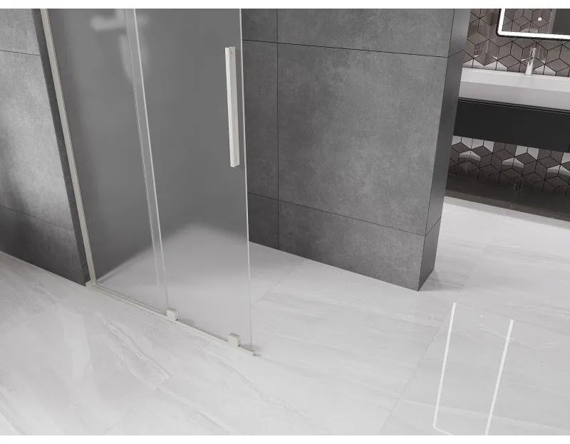 Mexen Velar L, posuvná sprchová zástena Walk-in 100 x 200 cm, 8mm sklo námraza, brúsená oceľ, 871-100-003-33-97