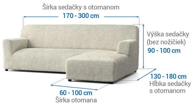 Bielastické poťahy COSTINA smotanová sedačka s otomanom vpravo (š. 170 - 300 cm)