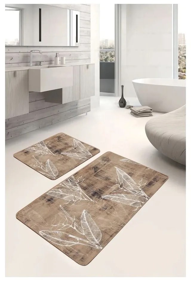 Hnedé zamatové kúpeľňové predložky v súprave 2 ks 60x100 cm – Mila Home