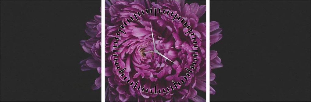 Obraz fialovej kvetiny (s hodinami) (90x30 cm)