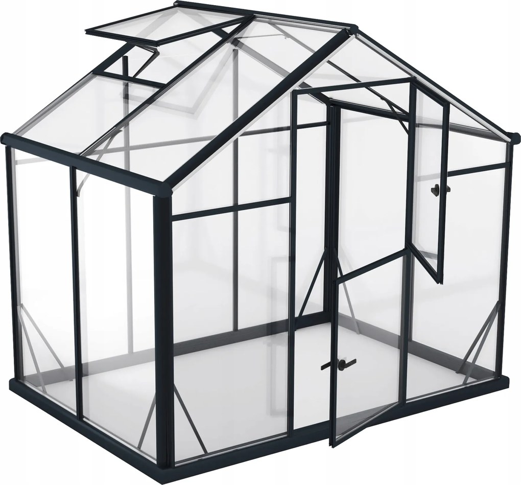 Skleník Glass L-3 Tvrdené Sklo 220x150x208 cm čierny 3,3 m2 Sklenený