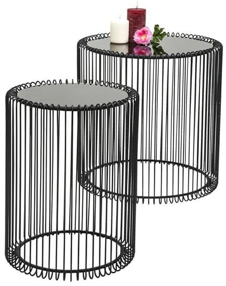 Wire set príručných stolíkov čierny Ø44 cm