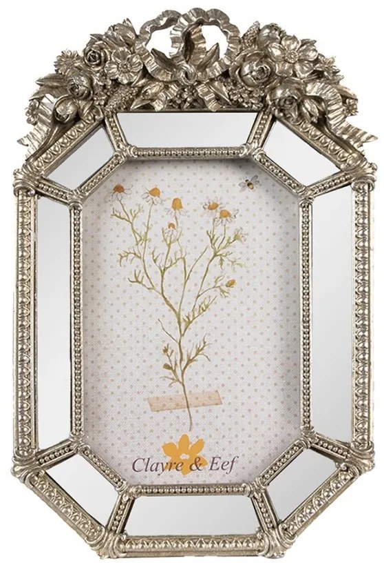 Strieborný antik fotorámik so zrkadlami a kvetmi Romantique - 15*3*24 cm / 10*15 cm