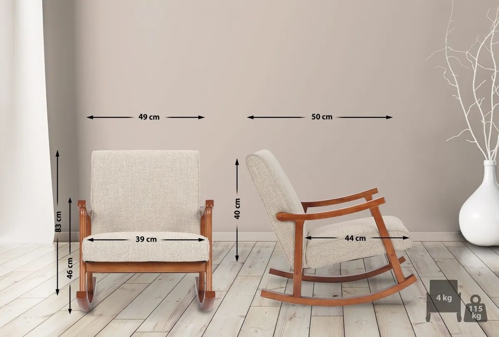 Design-Shop Hojdacie kreslo stolička Morelia - látka, drevené nohy orech - Krémová