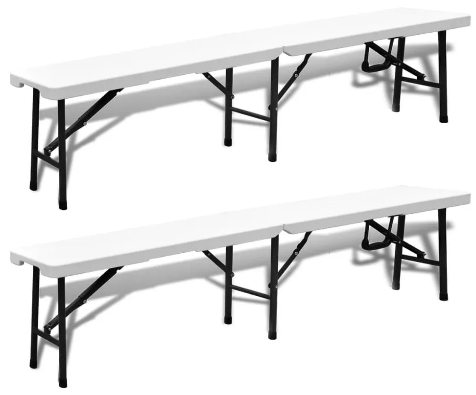 vidaXL Skladacie záhradné lavice 2 ks, 180 cm, HDPE, biele