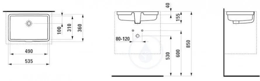 LAUFEN Living Vstavané umývadlo, 545 mm x 360 mm, biela – obojstranne glazované H8124300001551