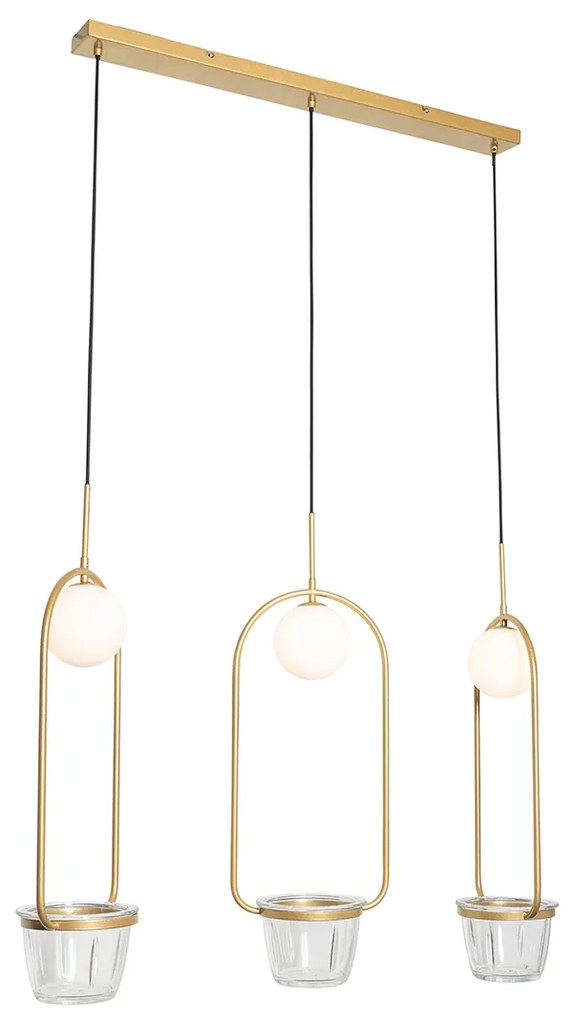 Art Deco závesné svietidlo zlaté s bielym sklom 3-svetlo - Isabella