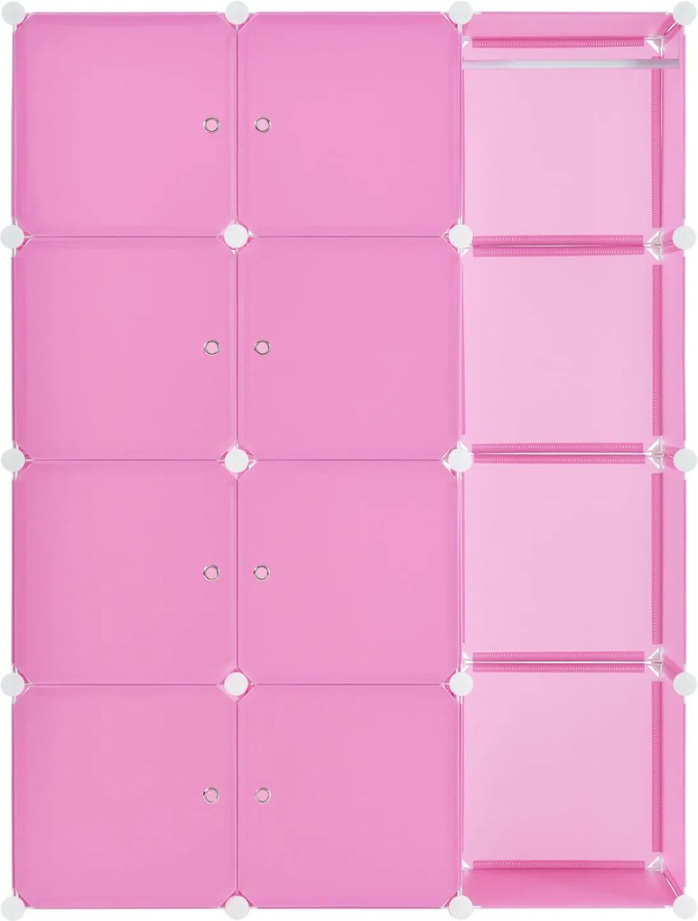 Eshopist Šatníková skriňa s 12 variabilnými krabicami v ružovej farbe, 105 × 35 × 140 cm