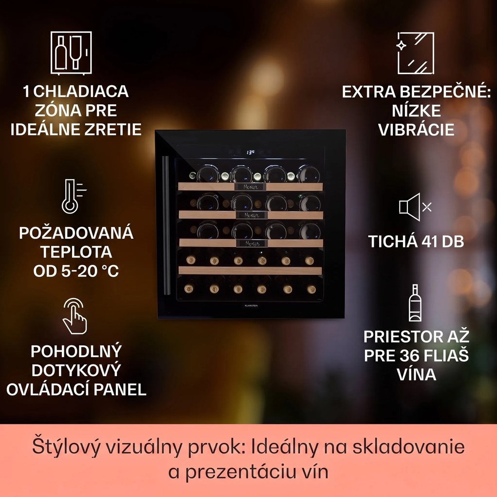 Klarstein Vinsider 36 Built-In Uno, vstavaná vinotéka, 92 l, 36 fliaš, nehrdzavejúca oceľ