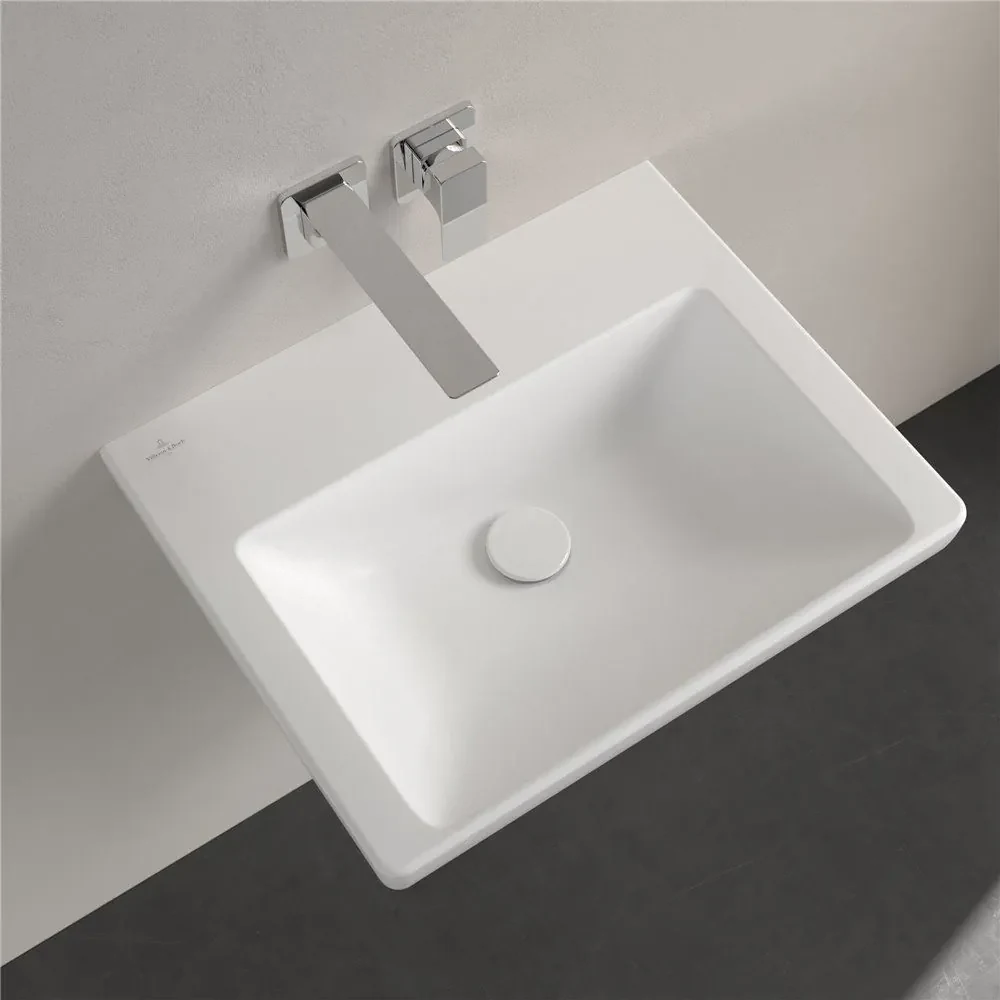 VILLEROY & BOCH Subway 3.0 závesné umývadlo bez otvoru, bez prepadu, 550 x 440 mm, Stone White, s povrchom CeramicPlus, 4A7058RW