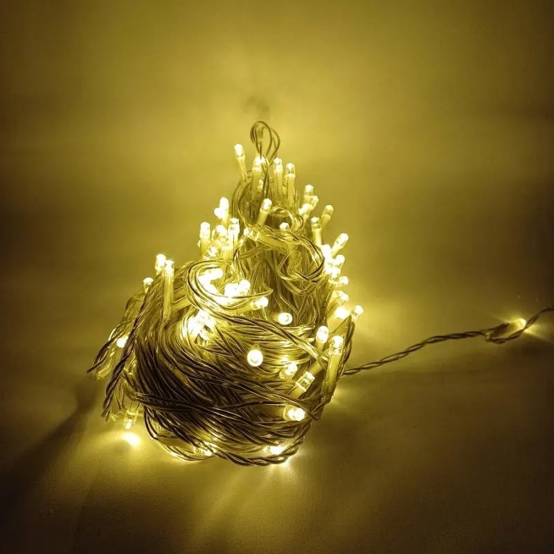 DECOLED LED světelný řetěz ELSLN, 20 m, 100 teple bílých diod, transparentní kabel IP44, vč. zdroje a dálkového ovládání