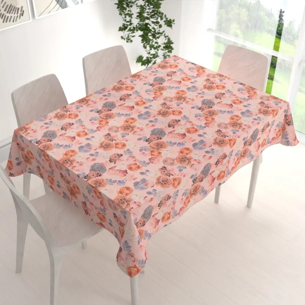 Biante Teflónový obdĺžnikový obrus TF-062 Ruže na lososovo ružovom 140x180 cm