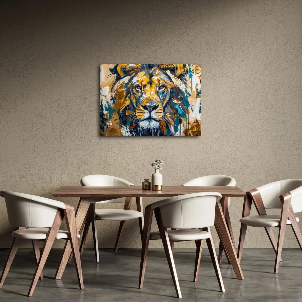 Obraz - Abstraktná olejomaľba s levom (70x50 cm)