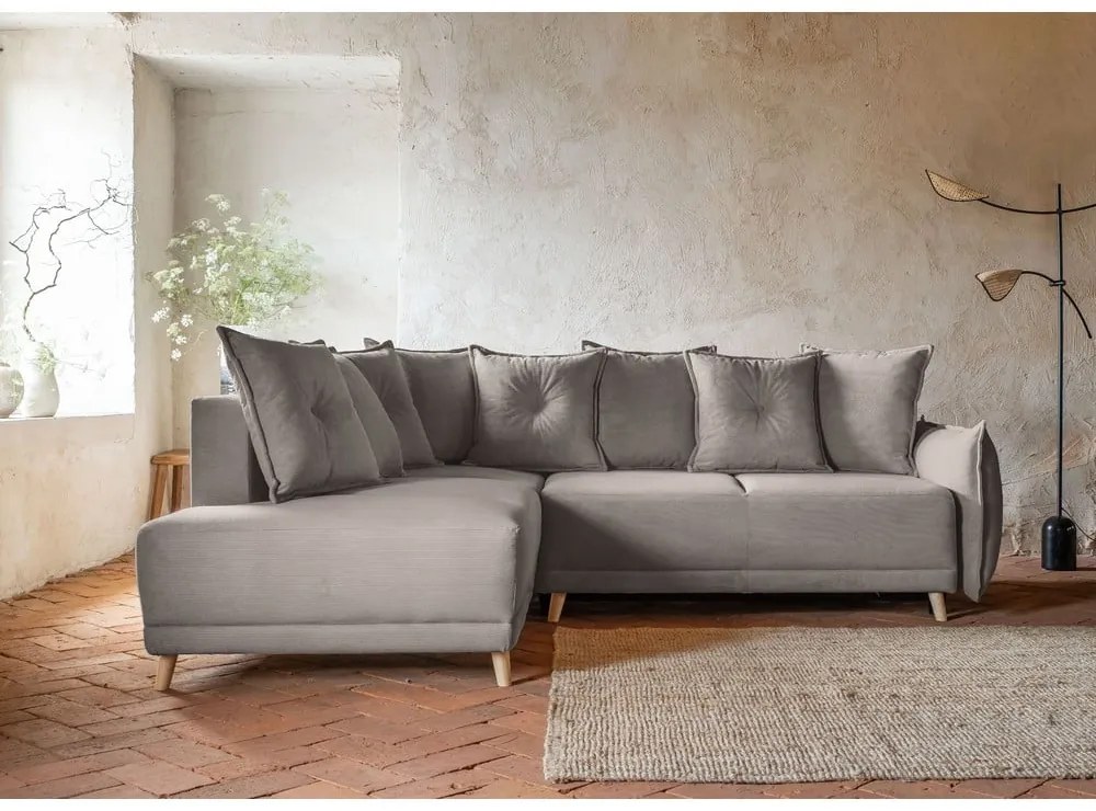 Svetlohnedá menčestrová rozkladacia rohová pohovka (ľavý roh) Lazy Lukka – Miuform