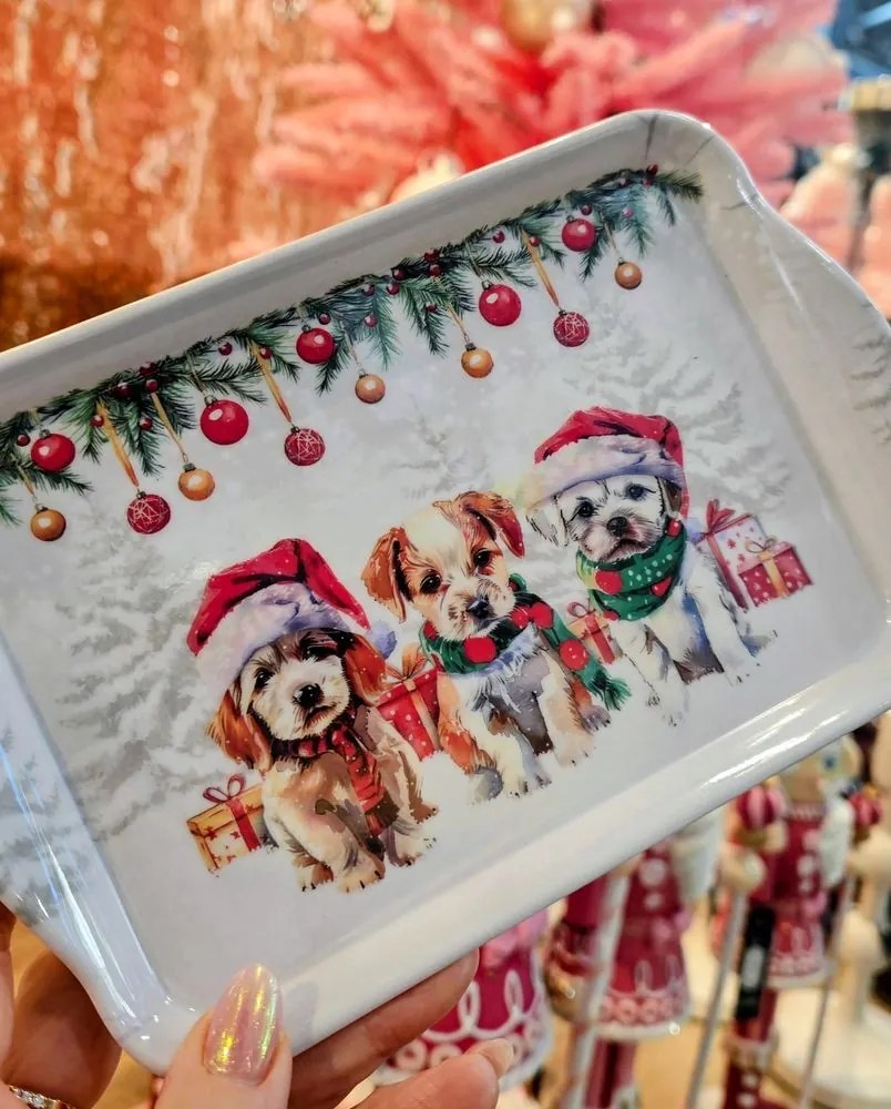 Biela melamínová tácka so psíkmi Cute Puppies - 13*21 cm