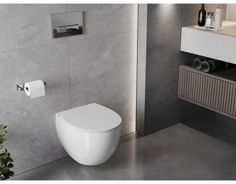 Mexen Egg, závesná WC misa Rimless s duroplastovým sedátkom s pomalým zatváraním, biela lesklá, 30245000