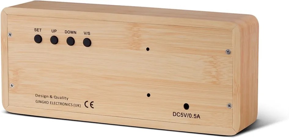 Svetlohnedý budík so zeleným LED displejom Gingko Slab Click Clock