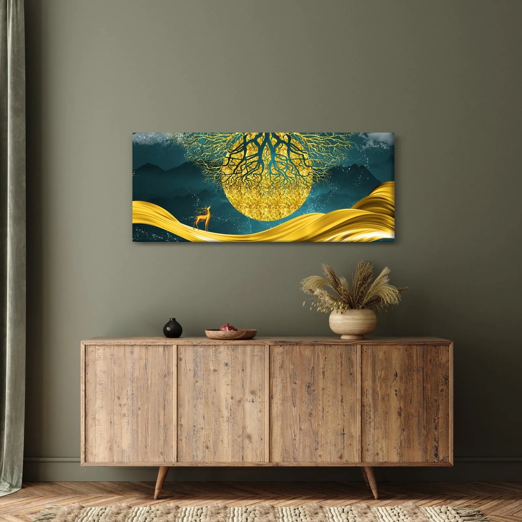 Obraz - Abstrakcia, Zlatá krajina (120x50 cm)