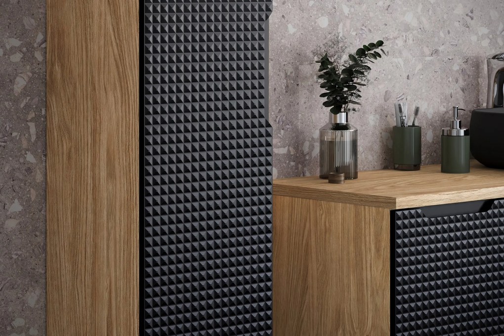 Comad Doplnková kúpeľňová skrinka vysoká Luxor Black 35 olejovaný dub/čierna mat