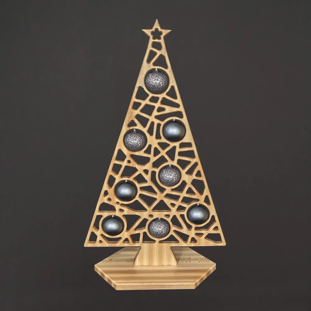 AMADEA Dekorácia strom na podstavci geometrický so sivými guľami, 110 x 65 cm, český výrobok