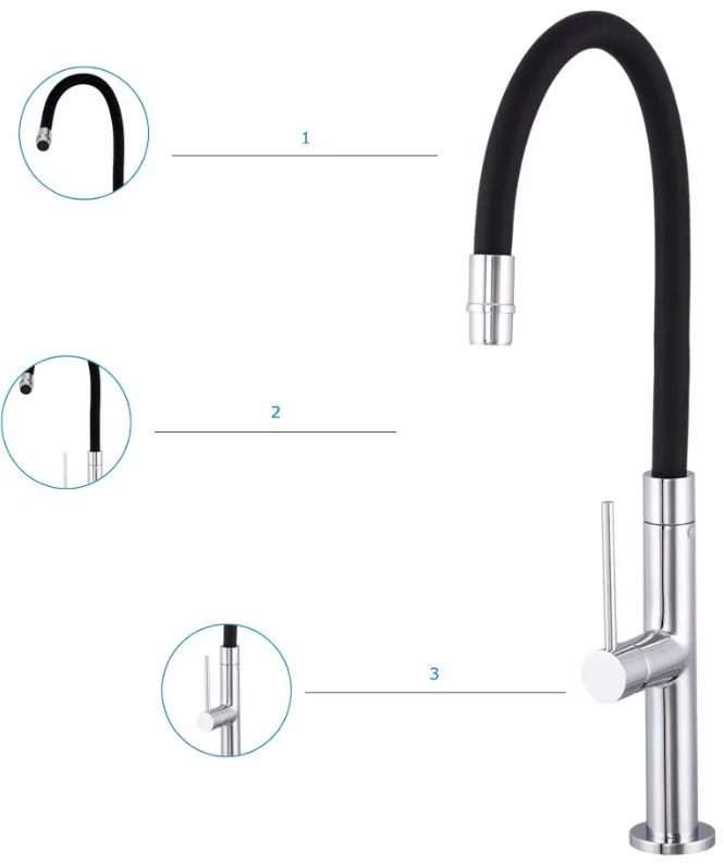 Gamma Flex Slim, vysoká kuchynská batéria s elastickým ramenom h-480 mm, čierna-chrómová, GMA-BFXSL-CH