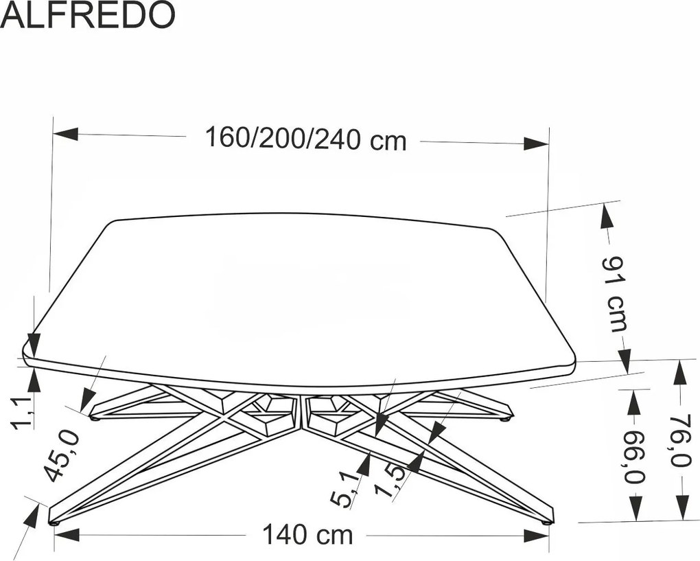 Rozkladací jedálenský stôl Alfredo 160/240 cm biely mramor/čierny