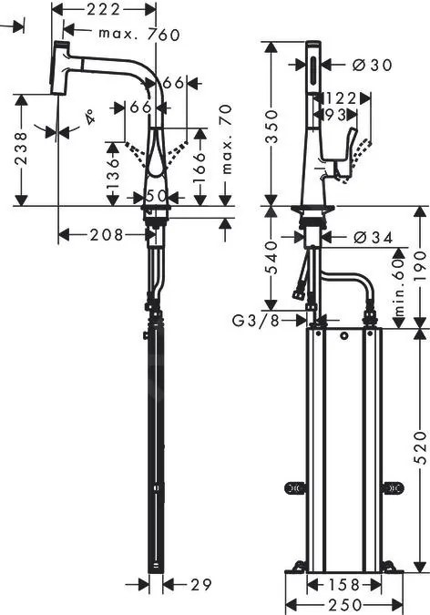 Hansgrohe M71, drezová batéria M7117-H240 s výsuvnou spŕškou, sBOX, vzhľad nehrdzavejúcej ocele, HAN-73817800