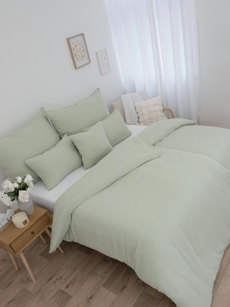 Predĺžené mušelínové obliečky – Alexia šedozelená