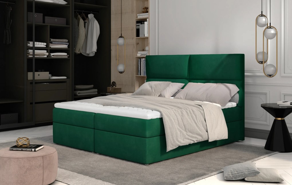 Manželská posteľ Boxspring 165 cm Alyce (zelená) (s matracmi). Akcia -12%. Vlastná spoľahlivá doprava až k Vám domov. 1027451