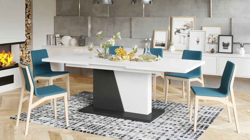 NOBLE NOIR Biely Mat/Antracit (Tmavo Šedý) - ROZKLADANÝ STÔL DO 218 cm, pre 8, 10 osôb.