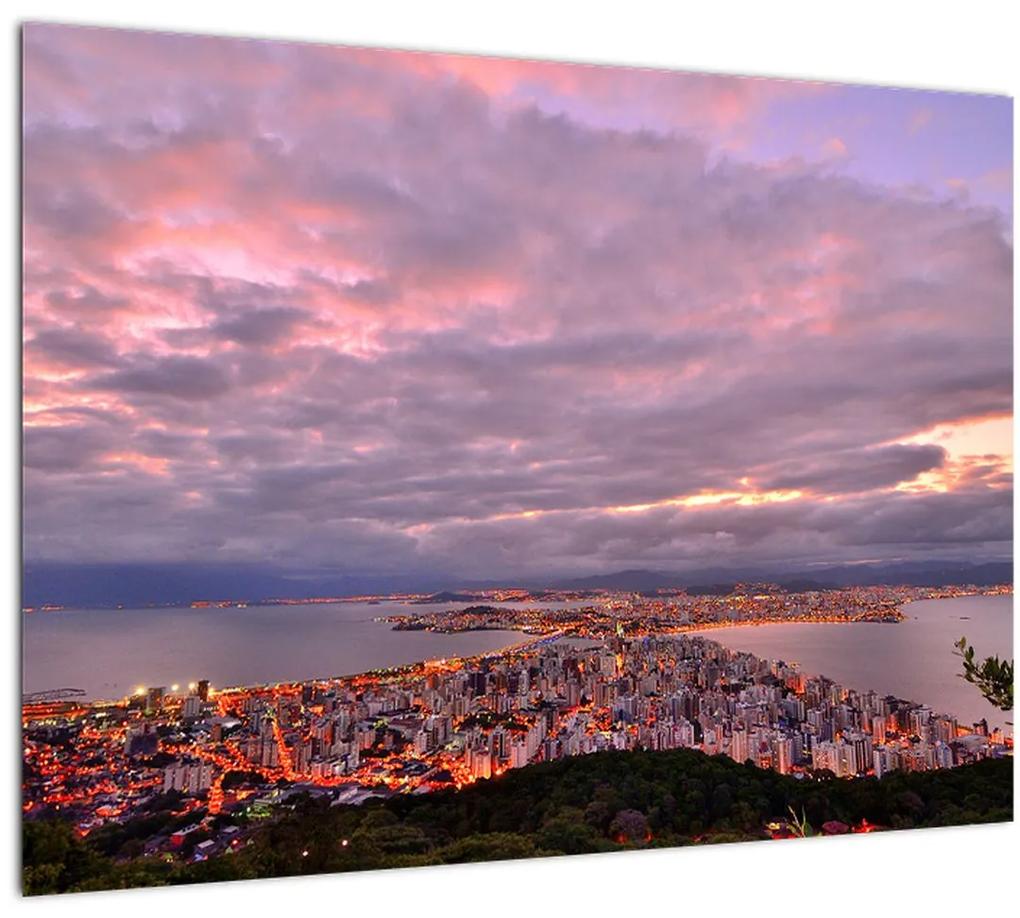 Sklenený obraz - Súmrak nad mestom (70x50 cm)
