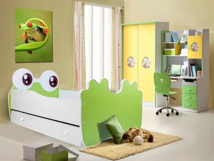 Detská posteľ zvieratko 140x70 so zásuvkou Farba: bielo / zelená žabka
