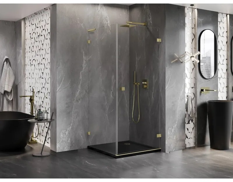 Mexen Lunar-B L výklopný sprchový kút pravý 90 x 90 cm, číre sklo, zlatá matná, 832L-090-090-55-00-P