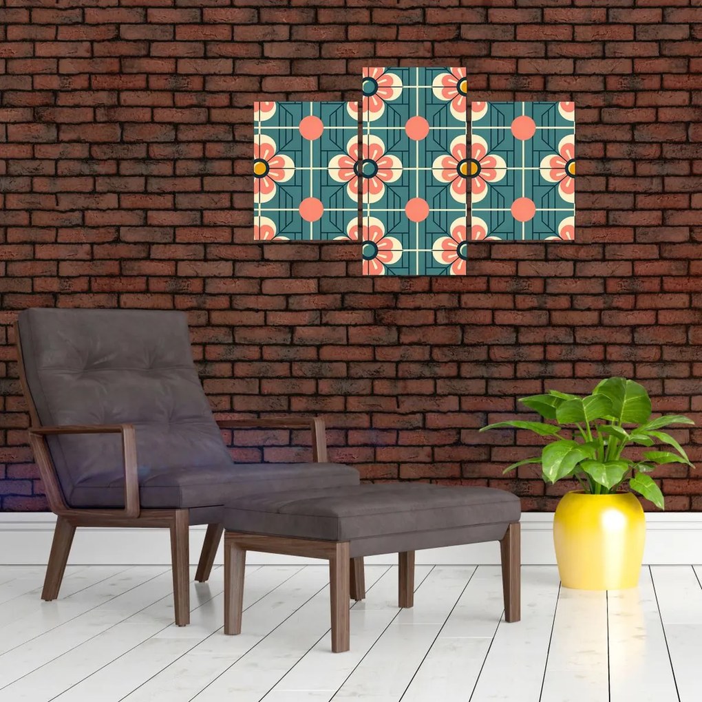 Obraz - Retro vzor s kvetmi (90x60 cm)