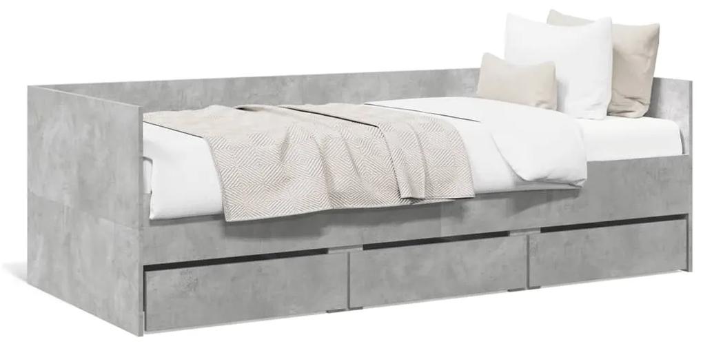Denná posteľ so zásuvkami betónovosivá 90x190 cm kompoz. drevo 3280828