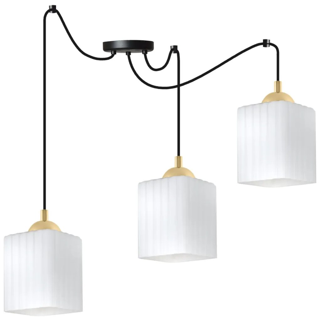 Závesné svietidlo Riffle Square Spider, 3x biele sklenené tienidlo, b/g