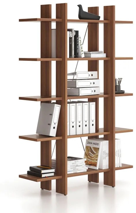 Kancelársky regál vysoký krátky SOLID, 1250 x 400 x 1825 mm, orech