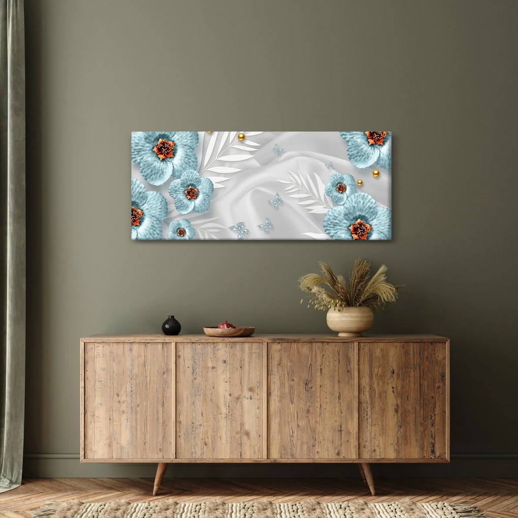Obraz - 3D modré kvety (120x50 cm)